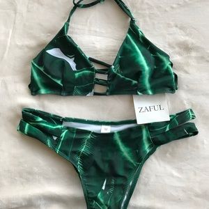 Zaful dark green leaf swimsuit!